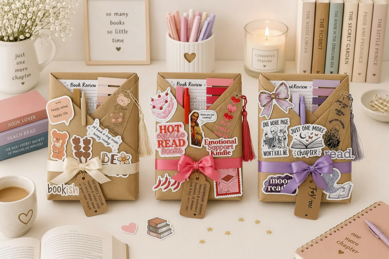 Mystery book bundles with candles and ribbon
